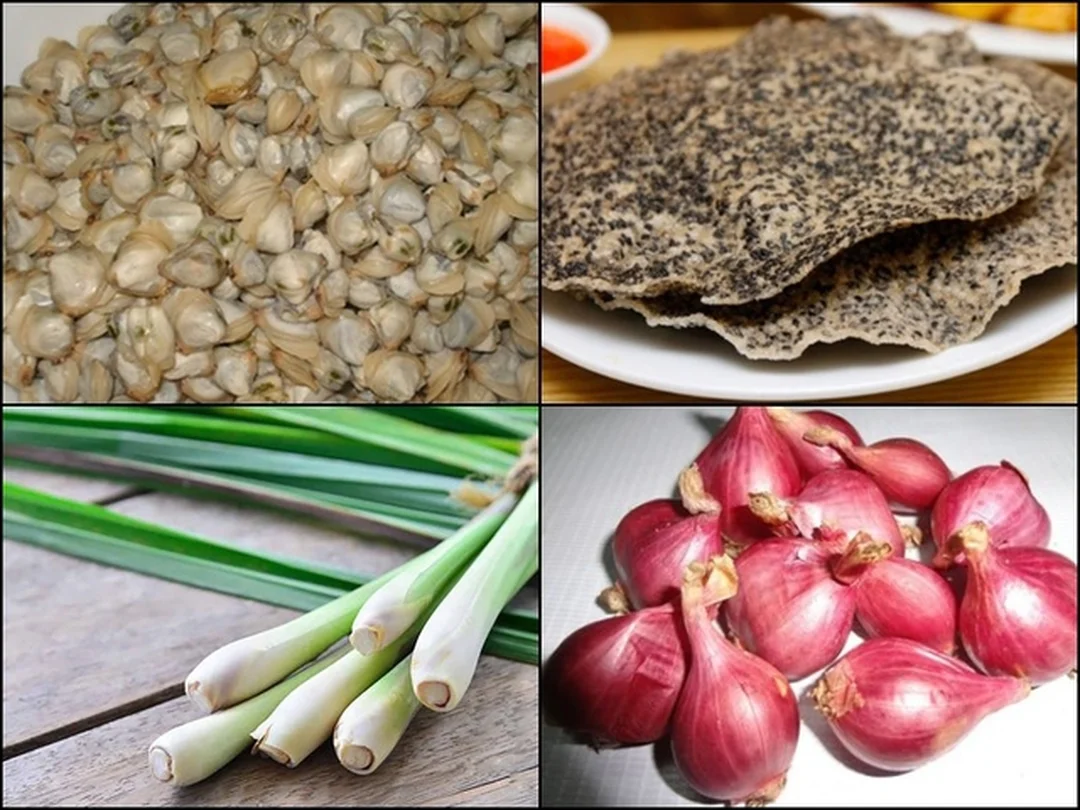 nguyên liệu hến xúc bánh đa gồm thịt hến và gia vị miền Trung