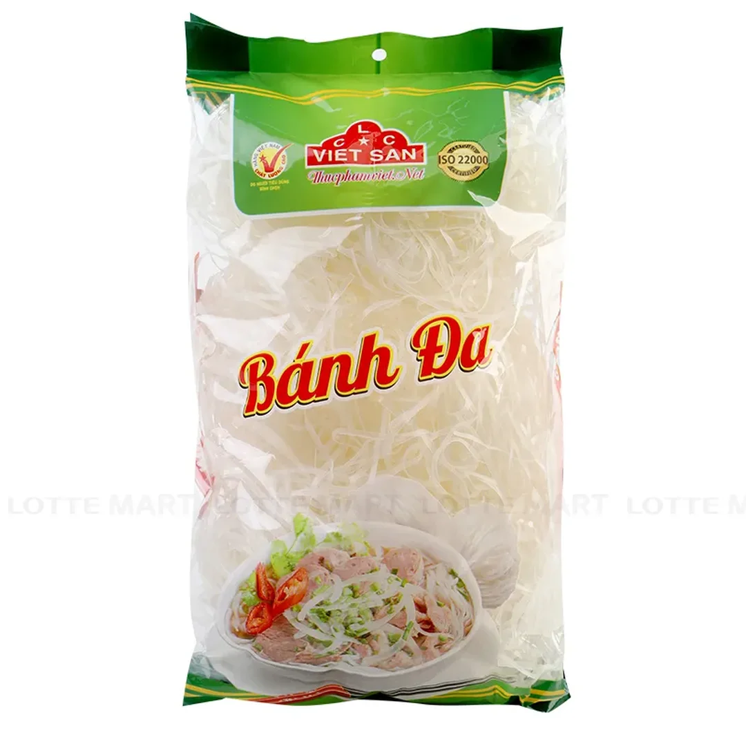bánh đa sợi đóng gói bán lẻ có thông tin sản phẩm rõ ràng