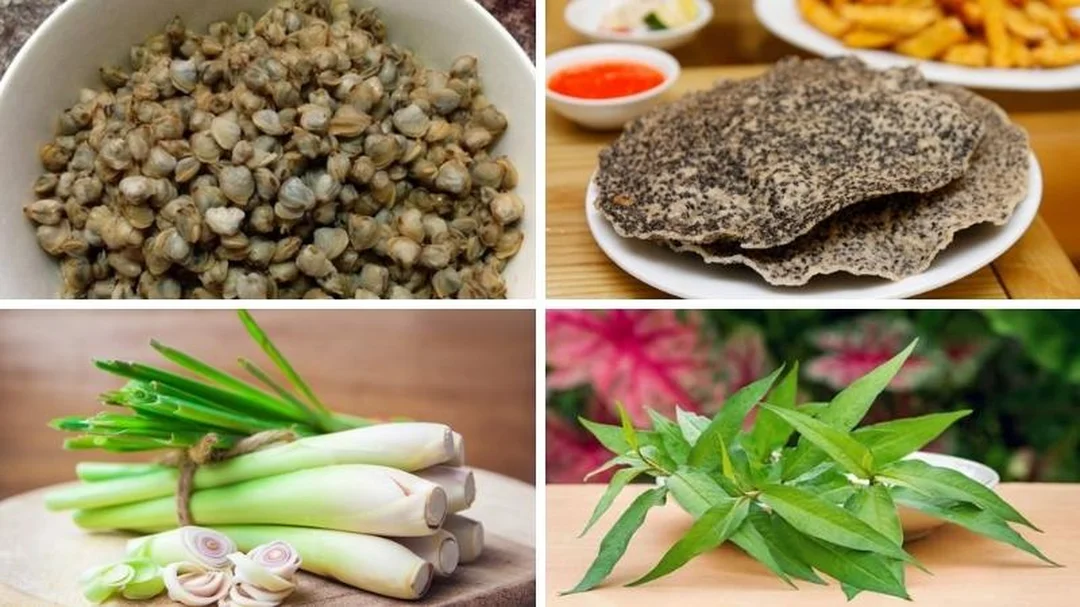 cách làm hến xúc bánh đa với nguyên liệu hến, rau răm và bánh đa
